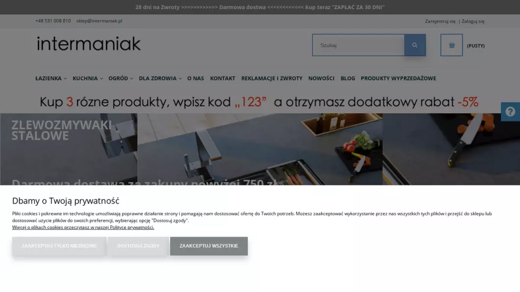 Zrzut ekranu strony firmy Wyposażenie łazienki, kuchni | Sklep internetowy intermaniak