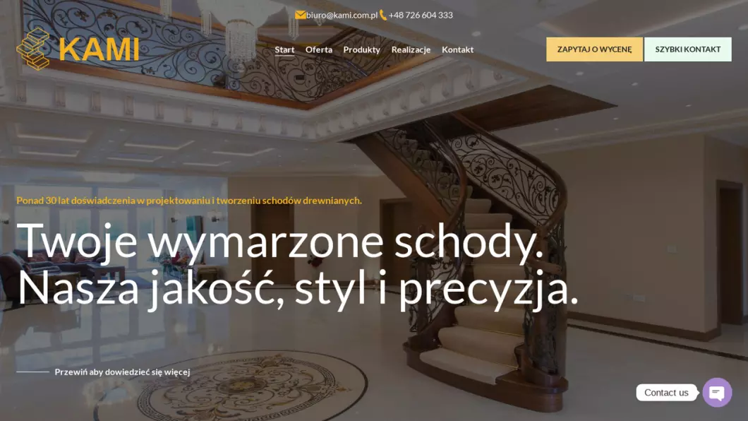 Zrzut ekranu strony firmy KAMI - producent schodów drewnianych