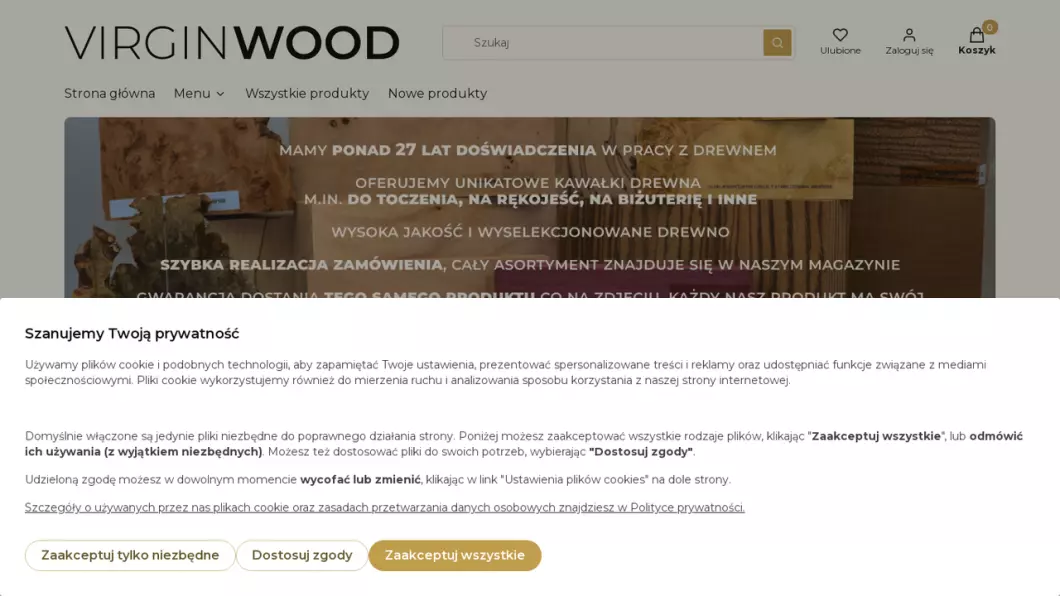 Zrzut ekranu strony firmy VIRGIN WOOD