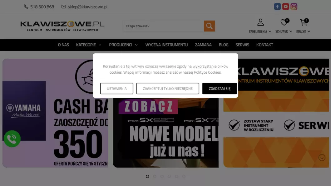 Zrzut ekranu strony firmy Sklep muzyczny Klawiszowe