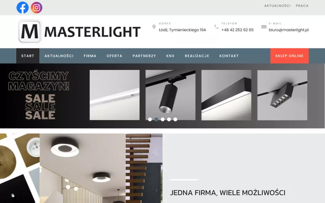 Zrzut ekranu strony firmy MASTERLIGHT