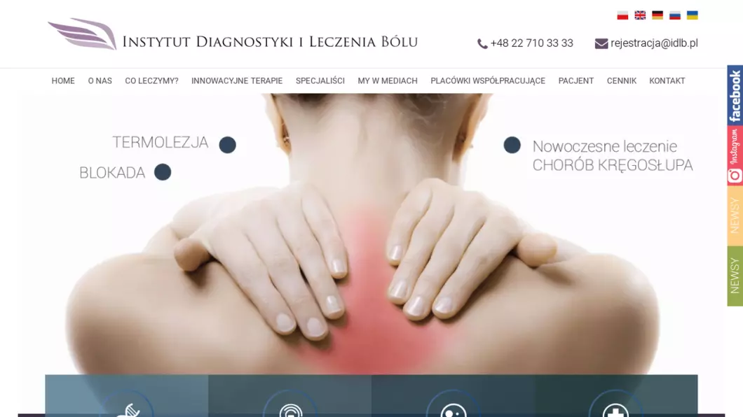 Zrzut ekranu strony firmy Lecenie bólu głowy | Instytut Diagnostyki i Leczenia Bólu