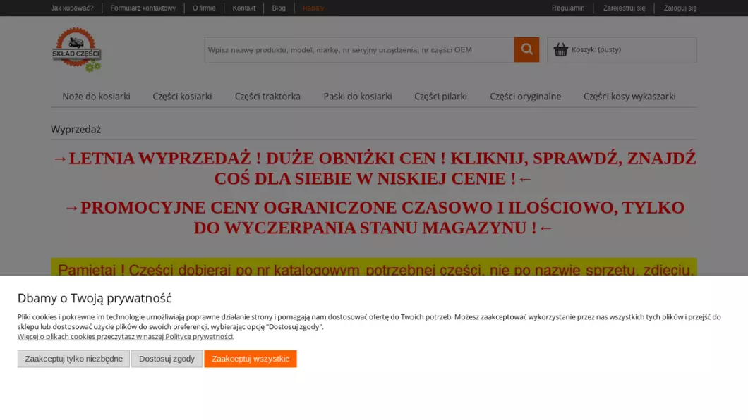 Zrzut ekranu strony firmy Części zamienne do kosiarek, pilarek | Sklep internetowy Skład Części