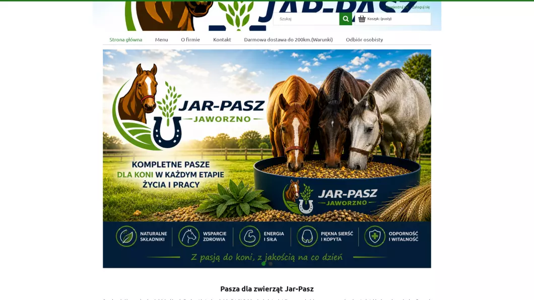 Zrzut ekranu strony firmy Pasza dla zwierząt JAR-PASZ