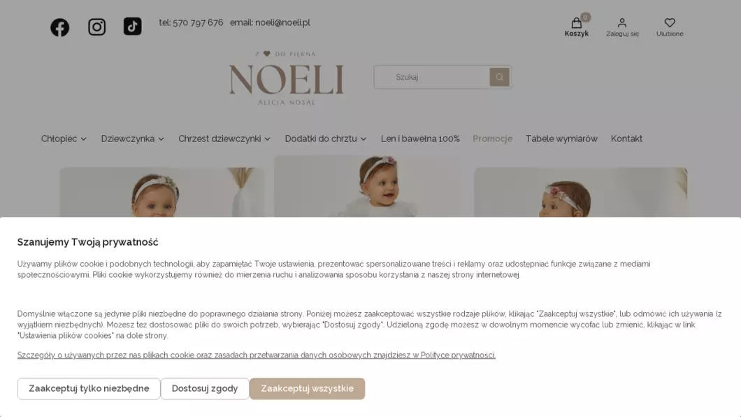 Zrzut ekranu strony firmy Sklep z ubrankami do chrztu Noeli