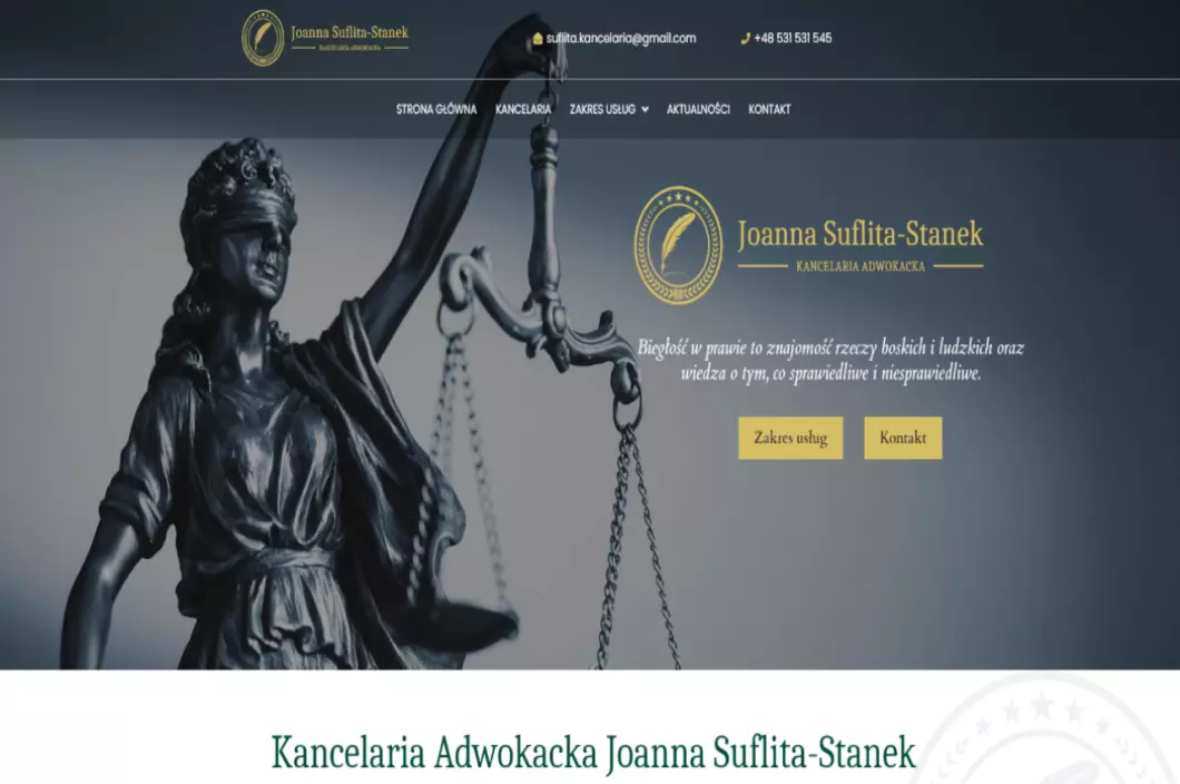 Zrzut ekranu strony firmy Joanna Suflita-Stanek - Kancelaria prawna