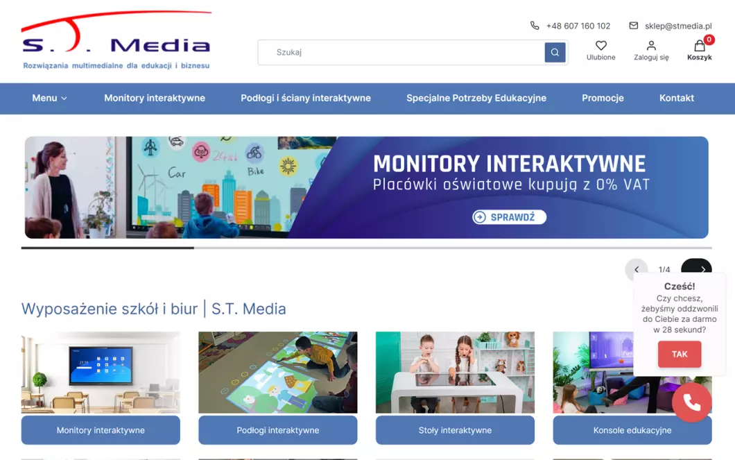 Zrzut ekranu strony firmy Wyposażenie szkół S.T. Media