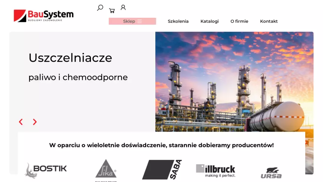 Zrzut ekranu strony firmy Sklep z chemią budowlaną - Bau System
