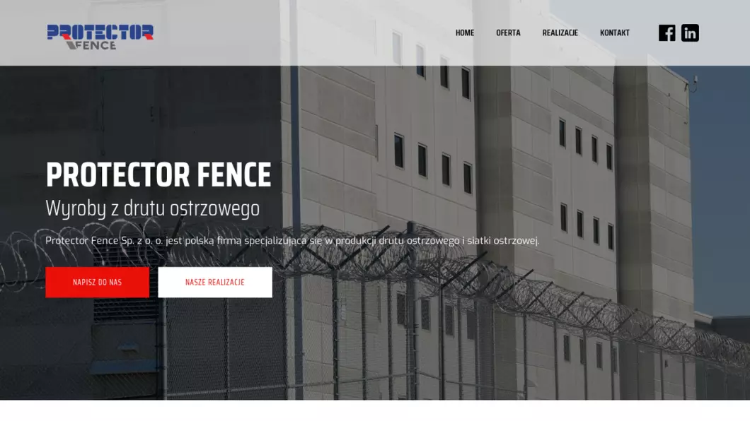 Zrzut ekranu strony firmy Protector Fence