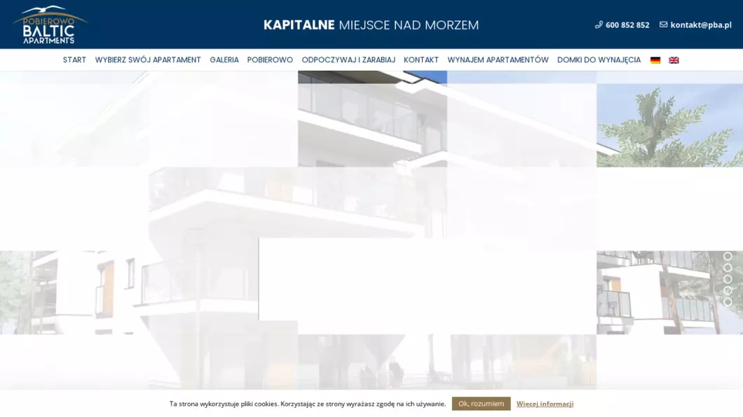 Zrzut ekranu strony firmy Pobierowo Baltic Apartments - apartamenty na sprzedaż nad morzem