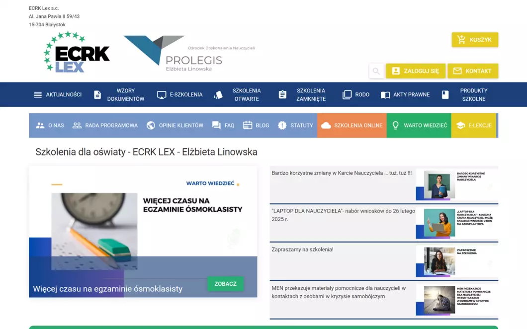 Zrzut ekranu strony firmy Szkolenia dla oświaty - ECRK LEX