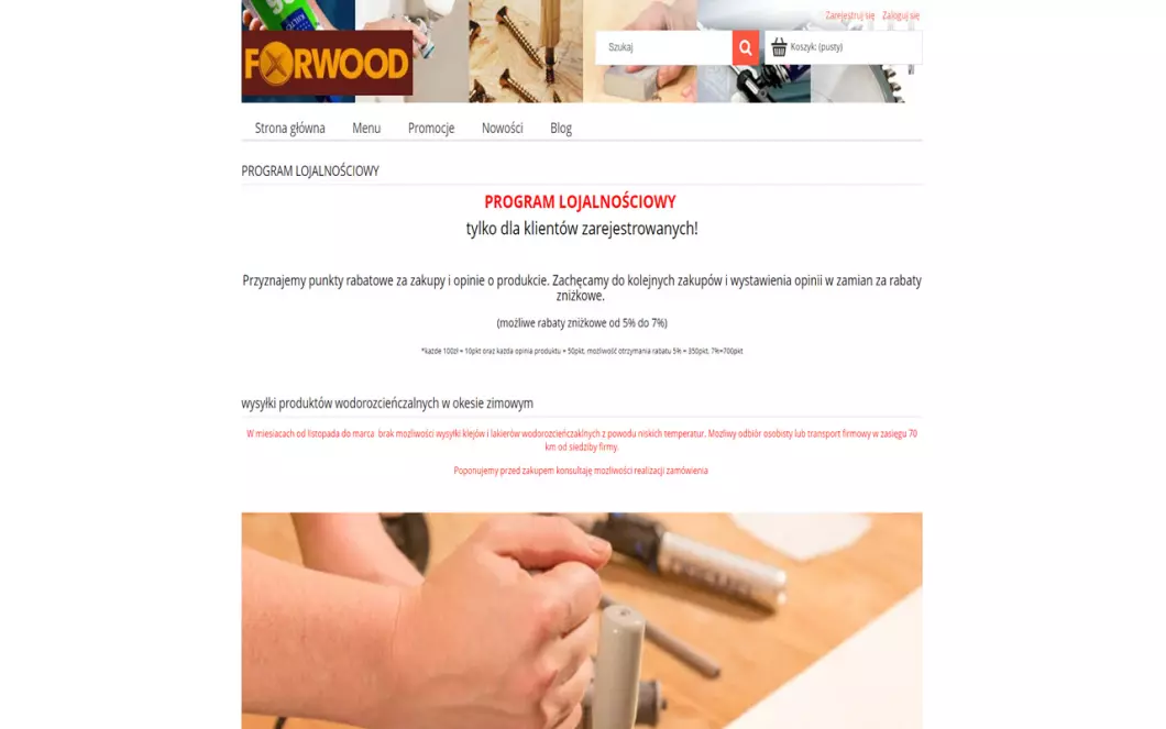 Zrzut ekranu strony firmy Narzędzia stolarskie For Wood